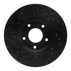 Jaguar Vanden Plas Brake Rotor (1) - Front Right - R1 Concepts - Drilled & Slotted - Black - `97-`03
